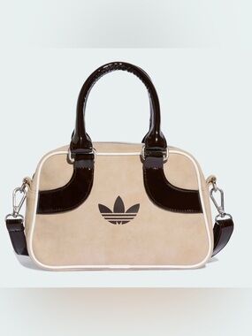 adidas Beige Suede Bowling Satchel with Dark Brown Patent Handles